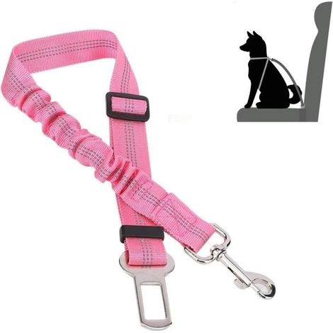Ceinture Chien Voiture - - Ceinture de sécurité élastique rétractable - Réglable 50-70cm - Rose (1/4)
