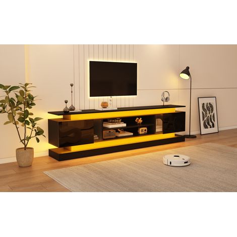 TV-Lowboard 180×35×60 cm MDF Schwarz mit RGB-Bluetooth-LED und Stauraum – MEUBLIV (1/5)