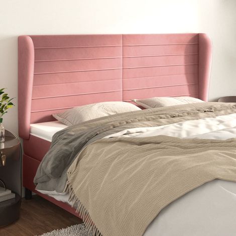 Tête de lit avec oreilles en velours rose, hauteur réglable, 183 x 23 x 118/128 cm - PANGIVO (1/5)