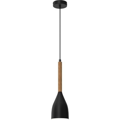 Suspension noire métal bois Muza NEW E27 15W Luminex