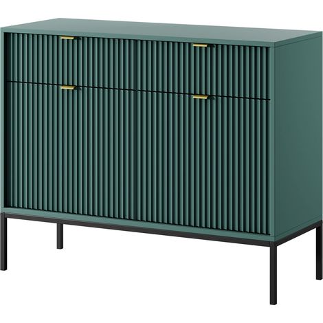 Commode : 2 Tiroirs, 2 Portes, labrador, or, 104 x 83 x 39 cm, poignées dorées (1/5)