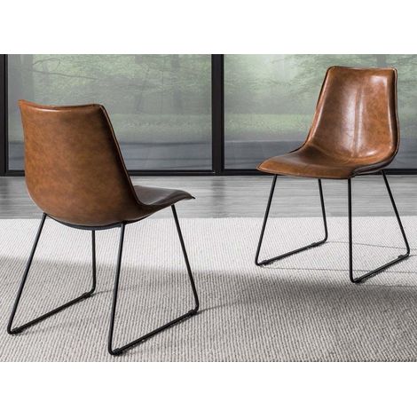 Chaise cuir marron vieilli et pieds métal noir Kintale - Lot de 2 (1/3)
