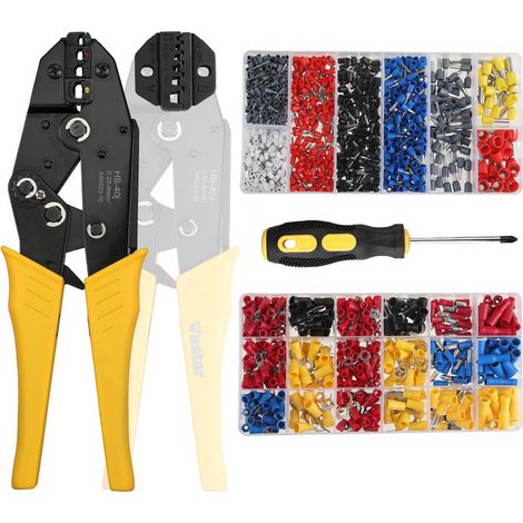 1 outil de sertissage avec 2 têtes supplémentaires, pince multifonction pour électricien avec 370 cosses de câble et 800 manchons de sertissage isolés