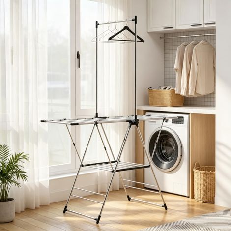 Tendedero plegable de acero inoxidable 139 x 62,5 x 201 cm, plateado - CHICFURN (1/5)
