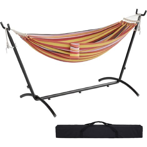 Hamac avec Support, Double Bohème hamac sur Pied Portable avec Cadre Robuste Réglable, Charge Maximale 270kg, Adapté Terrasses Extérieures, Patios Jardins (Rouge) (1/5)