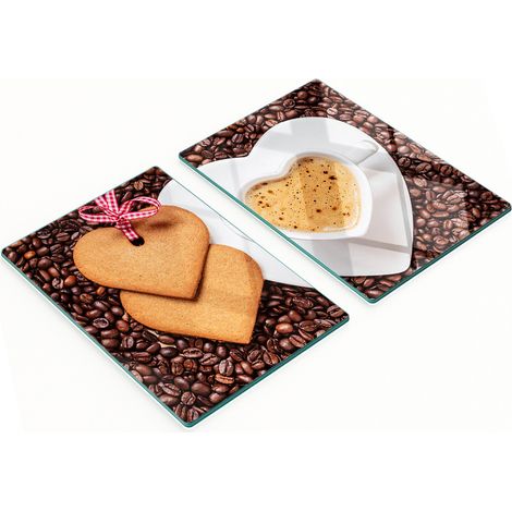 Tablas de cocina de vidrio templado con motivos de caf茅 y pan de jengibre, 2 x 40 x 52 cm.