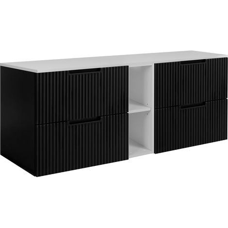 Mobile da bagno, nero/bianco, 140 (2 x 60 + 20) x 58,6 x 46 cm