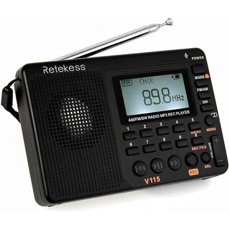 Radio portatile, piccola radio ricaricabile, funzionamento a batteria e a rete elettrica, slot per scheda TF, funzione di registrazione, riproduzione MP3, sveglia, bagno, cucina (nero) (1/4)