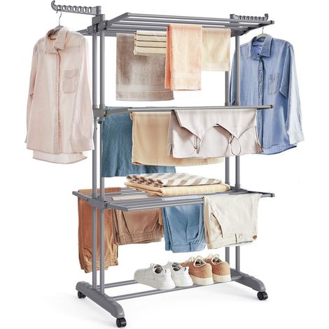 SONGMICS Étendoir à linge mobile 4 niveaux – Séchoir pliable avec roulettes, grande capacité, 63,5×128×173 cm (1/5)
