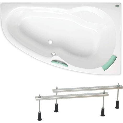 Siko – Baignoire d'angle 140x95 cm LU1400PSET – Acrylique blanc orientée droite – Gain de place avec pieds réglables – Contenance 160L
