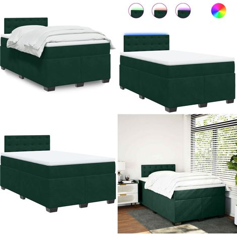 Cama box spring con colchón terciopelo verde oscuro 120x200 cm - Colchón de muelles ensacados - Cama con luces LED