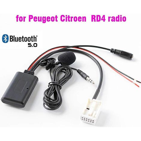 Compatible avec les adaptateurs AUX Bluetooth de voiture 207, 307, 407, 308 et Citroën C2, C3, RD4, la radio sans fil, le câble stéréo et le microphone. (1/5)