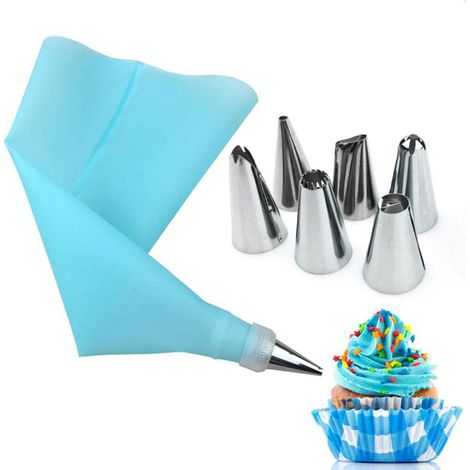Lot de 8 buses à pâtisserie en silicone, kit de douilles pour décoration de gâteaux et crème (1/5)