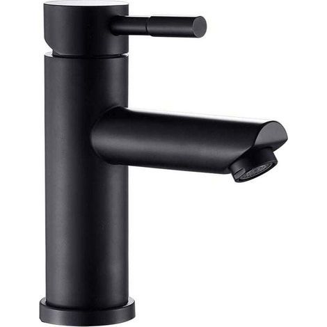 Robinet Salle Bain noir Mitigeur lavabo corp en Acier inoxydable pour vasque lave main bec ronde Eau chaud et froid réglable (1/4)