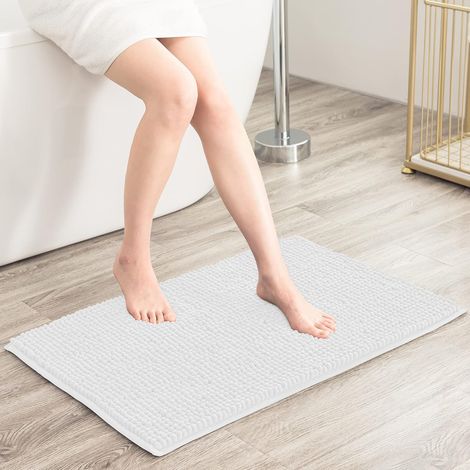 Tapis de bain en fibres ultrafines absorbant l'eau en peluche molle 50x80cm, tapis de sol en laine longue et courte lavé à la machine (Ivoire) (1/4)