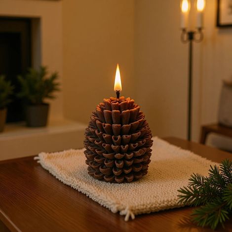 Bougie En Forme De Pomme De Pin - Cire De Soja Naturelle - Parfum Aromathérapie Pour Décoration Festive - Idéal Pour Maison Bureau - 1 Pièce (1/5)