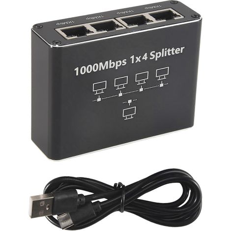 Commutateur Ethernet Gigabit 5 ports avec câble d'alimentation USB, répartiteur Ethernet 1000 Mbps (1 sortie vers 4 sorties), pour Cat 5/5E/6/7/8 (1/5)
