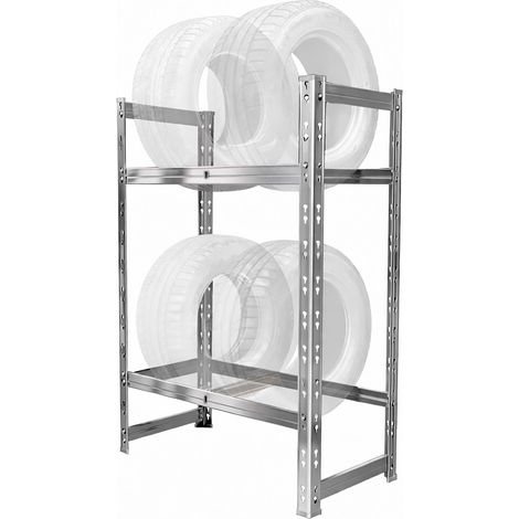 Relaxdays Reifenregal für 4 Reifen, HxBxT: 100 x 60 x 35 cm, 150 kg je Ebene, Räderregal, Stecksystem, Stahl, silber (1/5)