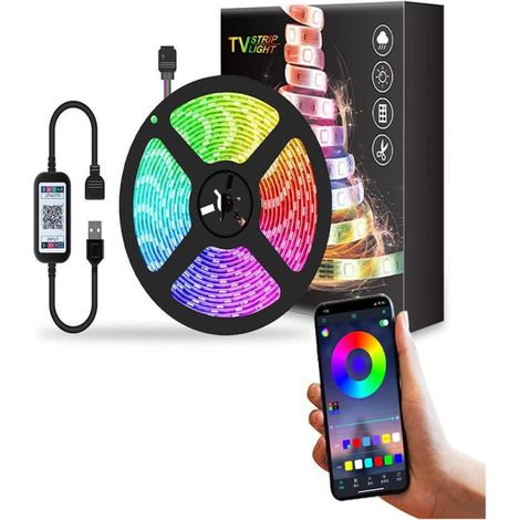 Tira de LED RGB inteligente con control por aplicación y sincronización de música para el hogar, la cocina, la televisión y fiestas. (1/5)
