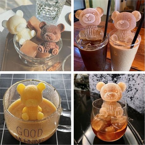 3D-Teddybär-Fondantform, Silikon-Tierform, Seifen- und Kerzenform, Eiswürfelform für Kaffee, Milchtee, Süßigkeiten, Gummibärchen, Fondant-Kuchen, Cupcake-Topper-Dekoration (1/5)