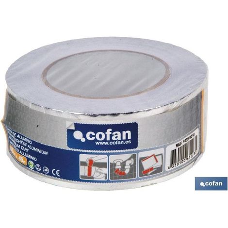 COFAN cinta de aluminio 30 micras 50 mm x 45 m , Cinta con una capa de aluminio de 30 micras de grosor y con adhesivo acrílico extremadamente resistente. Esta cinta es auto vulcani