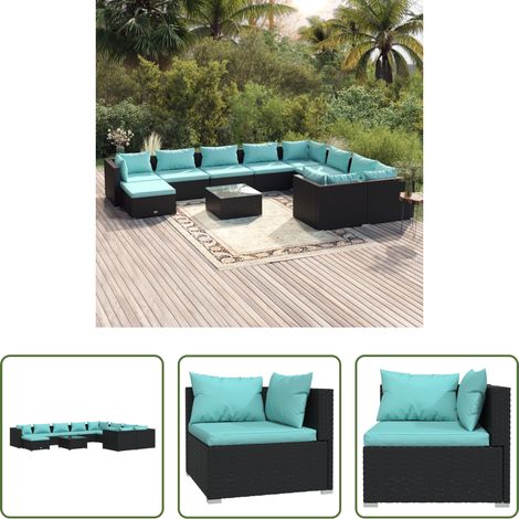 Terrassenmöbel - 11-tlg. Garten-Lounge-Set mit Kissen Poly Rattan Schwarz (1/5)