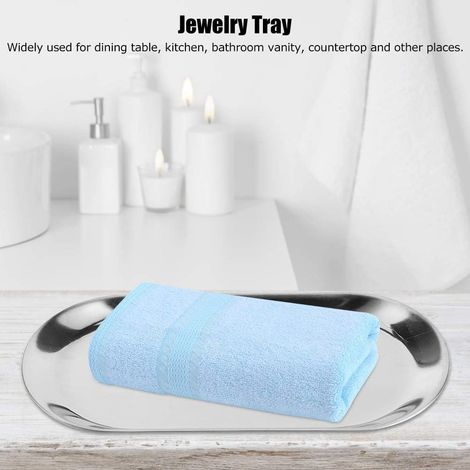 Porte-Serviettes, Plateau à Bijoux, 5 pièces en Acier Inoxydable en Forme d'ovale Porte-Serviettes cosmétiques Plateau de Rangement de Bijoux Plat Organisateur de Plat(Argent)