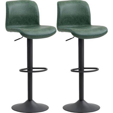 Bar Stools Set of 2, PU Lear Barstools with Backrest and Footrest for Kitchen, Counter, Breakfast Bar, Green (1/5)