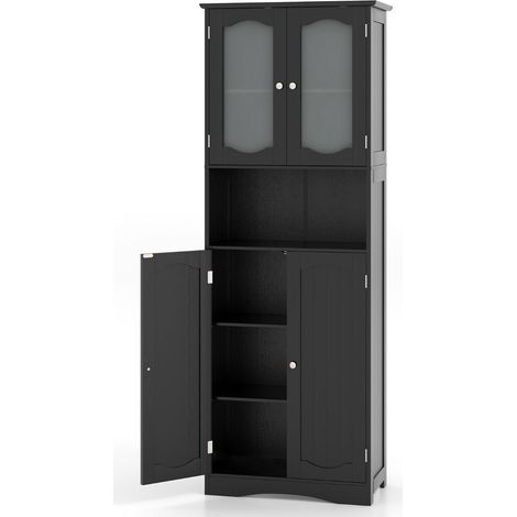 Mobile contenitore alto 60 x 30 x 164 cm con 2 ante in vetro satinato 2 ripiani regolabili stile moderno MDF nero 200010234