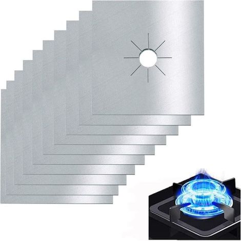 10 Pièces Protection Plaque Cuisson Gaz Réutilisable Couvre, à Anti Chaleur Tapis Cuisinière Antifouling Nettoyer Housse, Pour Divers De Cuisinières à Gaz (27x27cm, Argent) (1/5)