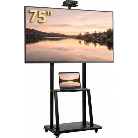 Support TV mobile de 32 à 75 pouces avec hauteur réglable et étagère (1/5)