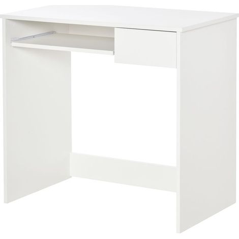 Bureau gain de place 80 x 45 x 75 cm avec tablette pour clavier et tiroir à documents, blanc (1/5)
