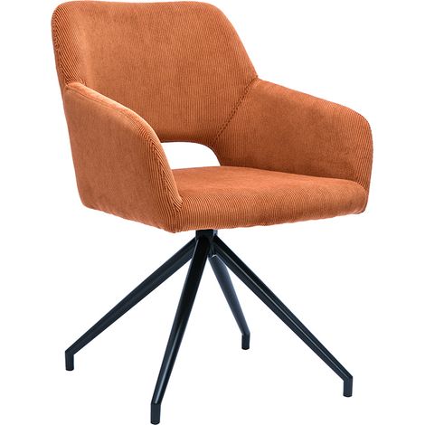 Chaise pivotante 360° en tissu velours côtelé terre brûlée et métal noir LAURETTE