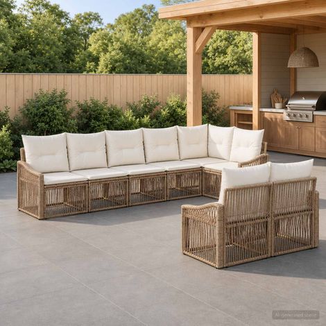 vidaXL Ensemble de canapé de jardin 8 pc Beige polyrotin (1/5)