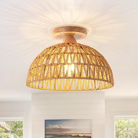 Plafonnier en rotin, lustre bohème, suspension tissée main, lustre de style wabi-sabi pour maison de campagne, chambre, couloir, entrée, cuisine (1/5)