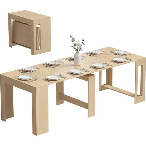 Ausziehbarer Esstisch für kleine Räume, wandelbar zur Konsole, Sitzplätze für 10 Personen, Holzoptik Hellbraun (1/5)