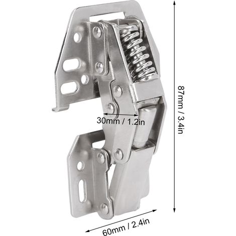 Paquete de 2 bisagras puente sin necesidad de taladrar para muebles/armarios/estantes de cocina, fabricadas en acero laminado niquelado, dimensiones 87x60x30 mm, capacidad de carga 8 kg. (1/5)