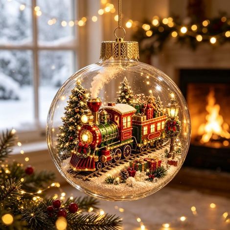 Beyamis Boule de Noël lumineuse, décoration de Noël pour la maison, cadeau, boule de Noël, modèle de train (1/5)