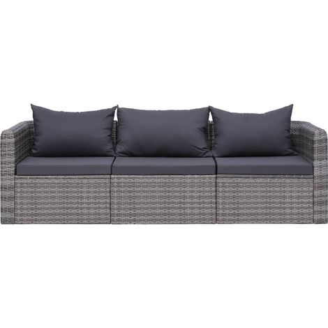 Vidaxl – Canapé de jardin 3 places avec coussins épais – Résine tressée résistante aux intempéries – Cadre en acier enduit de poudre – Dimensions 72x72x63cm