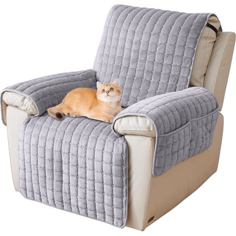 Housse de fauteuil inclinable, housse de fauteuil inclinable, antidérapante, avec poches, lavable, pour maisons avec animaux domestiques, protection de canapé, gris (1/5)