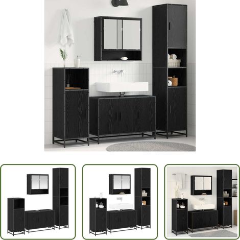 Spiegelschrank - Badezimmermöbel-Set 4 pcs Schwarz Eichen-Optik Holzwerkstoff (1/5)