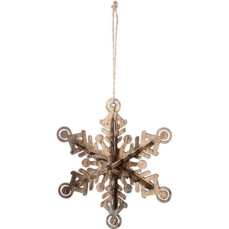 Paris Prix - Sujet De Noël Flocon 3d marron Glacé 13cm Naturel