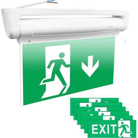 Éclairage de Secours LED avec Batterie de 3h, Secours Panneau Lumineux avec 6 Pictogrammes, Éclairage de Sortie de Secours pour Mur/Plafond, Test Manuel (1/5)