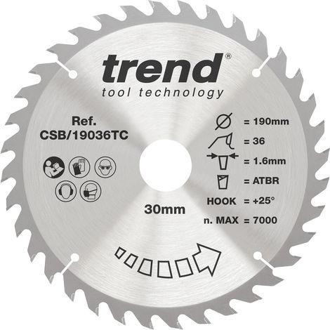 Lame de scie circulaire 190 mm, 36 dents TCT, 30 mm alésage +25° (1/5)