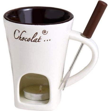 Tasse À Fondue - Céramique - Pour Chocolat Fromage Beurre - Avec Fourchette En Acier Inoxydable Et Bougie Chauffe-Plat - 1 Pièce (1/5)