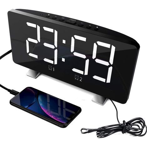 Radio-réveil pour Chambre à Coucher avec Deux Ports Charge USB 4 Modes Gradation Écran LED 7,3 '' Mode 12/24 Heures Fonction Snooze Blanc (1/5)