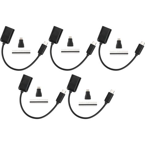 Lot de 5 câbles micro USB vers OTG, adaptateur HDMI femelle vers mini HDMI mâle, connecteur GPIO pour Raspberry Pi Zero (1/5)