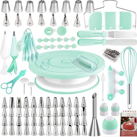 Kit 137 pièces pour décoration de gâteau : plateau tournant en aluminium, douilles numérotées, racloirs, accessoires complets pour débutants et professionnels (1/5)
