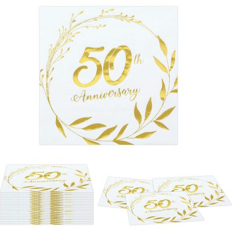 Lot de 16 serviettes en papier pour noces d'or, 50e anniversaire de mariage, anniversaire (1/5)
