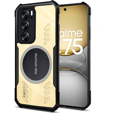 Funda para Realme 14X / Realme C75, con placa magnética, transparente / negra (1/5)
